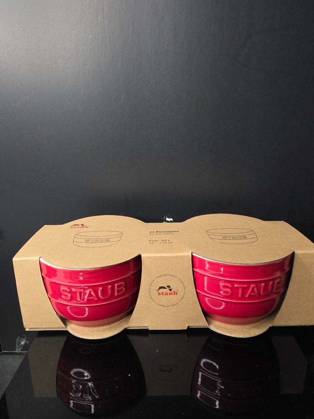 Staub Ceramic Ramekins Cherry Red 3.5” Set of 2 Oven Safe Bowls New